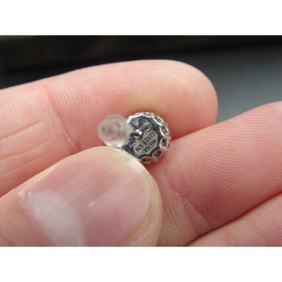 Sterling Silver Cubic Zirconia Bright Round Halo Stud Earrings Vintage Wedding - Picture 4 of 6